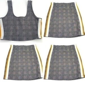 UEC Guess Glen plaid crop top  mini skirt set yellow/white pin stripes XS